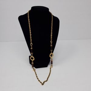 Sarah Coventry Brown beaded and gold tone long necklace Great condition